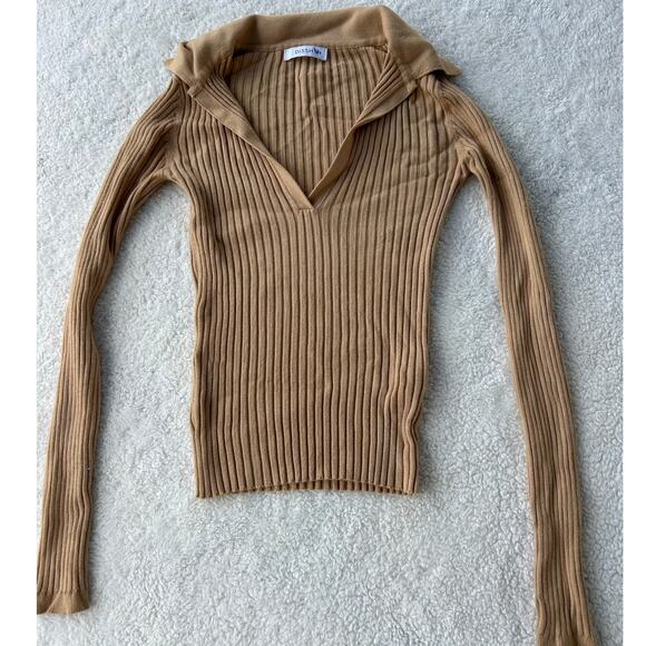 Dissh Tan Collared Top Size 8 - Picture 2 of 7